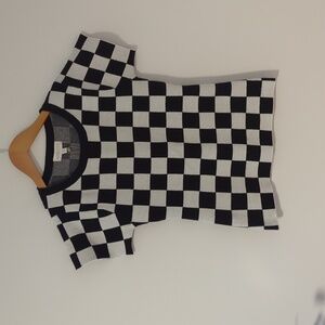NWT Apricot black and white checkered knit top